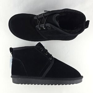 NWT Cushionaire Women's Black Suede Ankle Boots Faux Fur Lining Lace Up Size 9.5